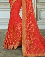 Vishal Prints Red Georgette Saree With Foil Print And Jari Border