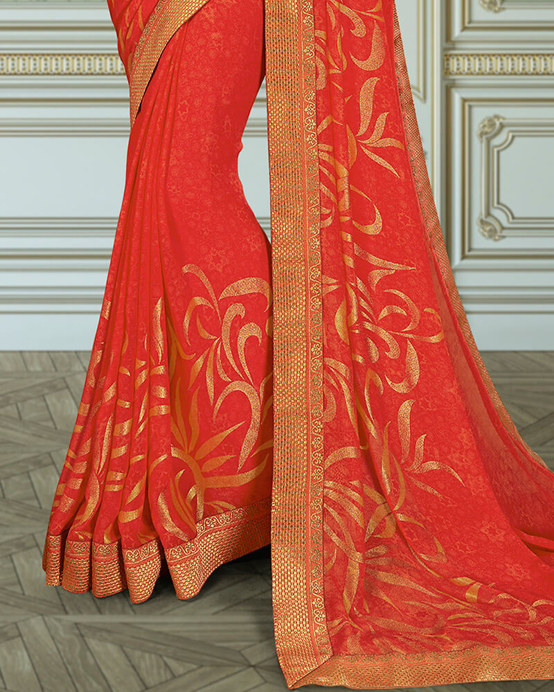 Vishal Prints Red Georgette Saree With Foil Print And Jari Border