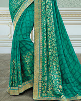 Vishal Prints Rama Green Georgette Saree With Foil Print And Jari Border