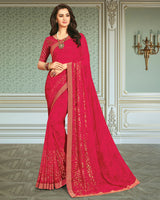 Vishal Prints Dark Pink Georgette Saree With Foil Print And Jari Border