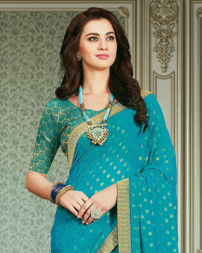Vishal Prints Sky Blue Georgette Saree With Foil Print And Jari Border