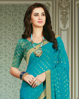 Vishal Prints Sky Blue Georgette Saree With Foil Print And Jari Border