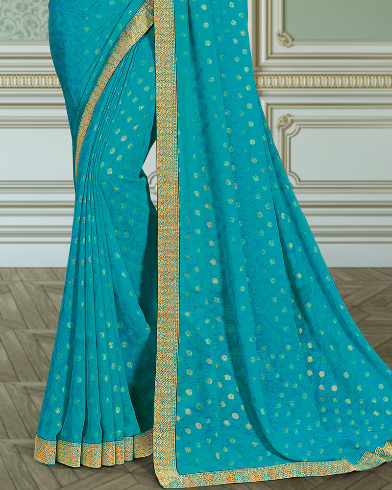 Vishal Prints Sky Blue Georgette Saree With Foil Print And Jari Border