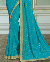 Vishal Prints Sky Blue Georgette Saree With Foil Print And Jari Border