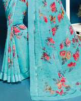 Vishal Prints Sky Blue Georgette Saree With Satin Border