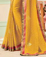 Vishal Prints Light Mustard Printed Georgette Saree With Foil Print And Jari Border