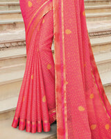 Vishal Prints Coral Pink Brasso Saree With Foil Print And Jari Border
