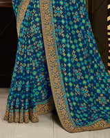 Vishal Prints Ink Blue Brasso Saree With Foil Print And Jari Border