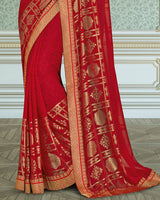 Vishal Prints Red Georgette Saree With Foil Print And Jari Border