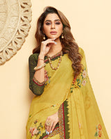 Vishal Prints Mustard Digital Print Crepe Saree