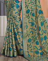 Vishal Prints Olive Green Chiffon Saree With Jari Border