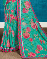 Vishal Prints Rama Green And Rani Brasso Saree With Printed Satin Border