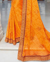 Vishal Prints Orange Chiffon Saree With Foil Print And Jari Border