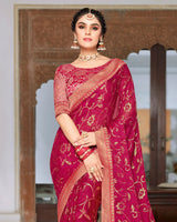 Vishal Prints Cherry Pink Chiffon Saree With Foil Print And Jari Border