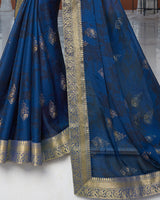 Vishal Prints Navy Blue Chiffon Saree With Foil Print And Jari Border