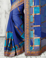 Vishal Prints Ink Blue Brasso Saree With Foil Print And Jari Border