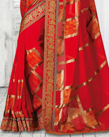 Vishal Prints Red Brasso Saree With Foil Print And Jari Border