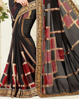Vishal Prints Black Brasso Saree With Foil Print And Jari Border