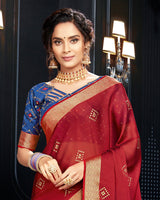 Vishal Prints Red Chiffon Saree With Foil Print And Jari Border
