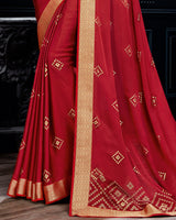 Vishal Prints Red Chiffon Saree With Foil Print And Jari Border