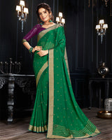 Vishal Prints Green Chiffon Saree With Foil Print And Jari Border