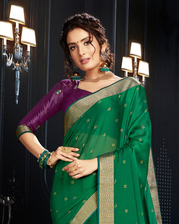 Vishal Prints Green Chiffon Saree With Foil Print And Jari Border