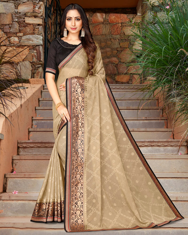 Vishal Prints Ivory Brasso Saree With Foil Print And Jari Border