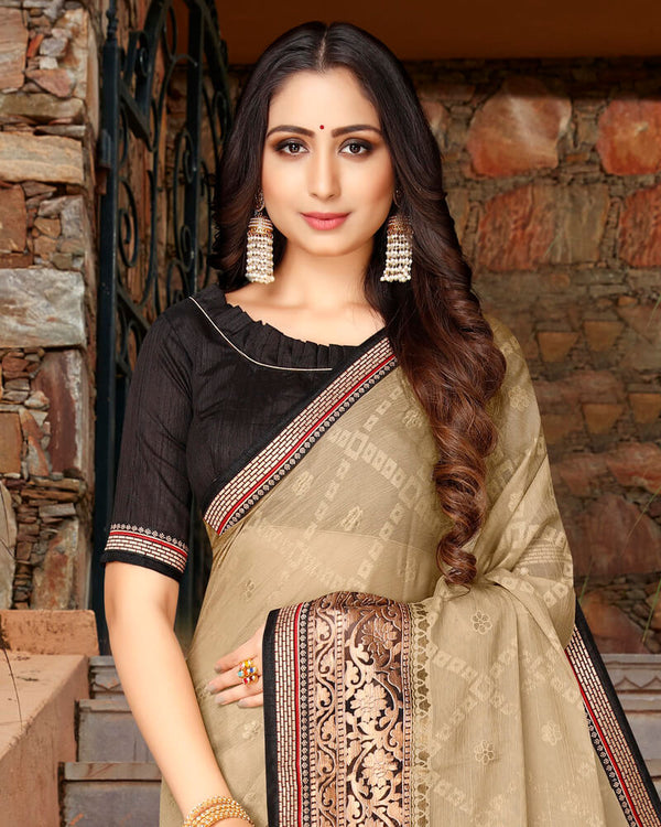 Vishal Prints Ivory Brasso Saree With Foil Print And Jari Border