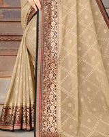 Vishal Prints Ivory Brasso Saree With Foil Print And Jari Border