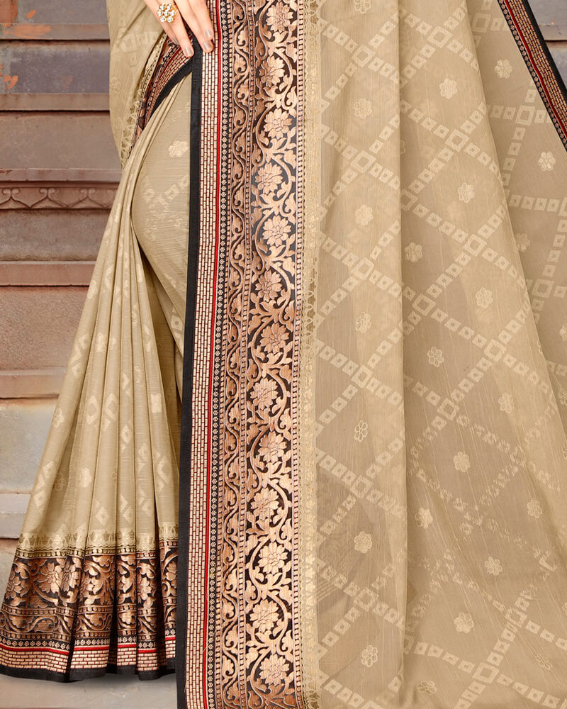 Vishal Prints Ivory Brasso Saree With Foil Print And Jari Border