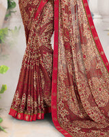 Vishal Prints Maroon And Cream Crepe Saree With Jari Border