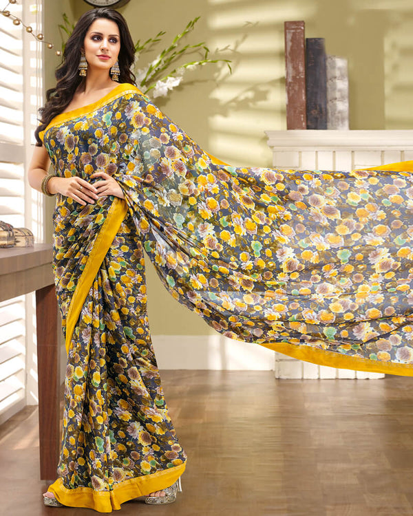 Vishal Prints Multi Colour Crepe Saree With Satin Border