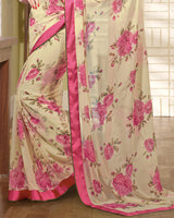 Vishal Prints Cream And Pink Georgette Saree With Border