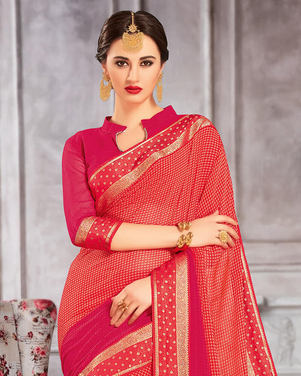 Vishal Prints Red And Orange Georgette Saree With Border