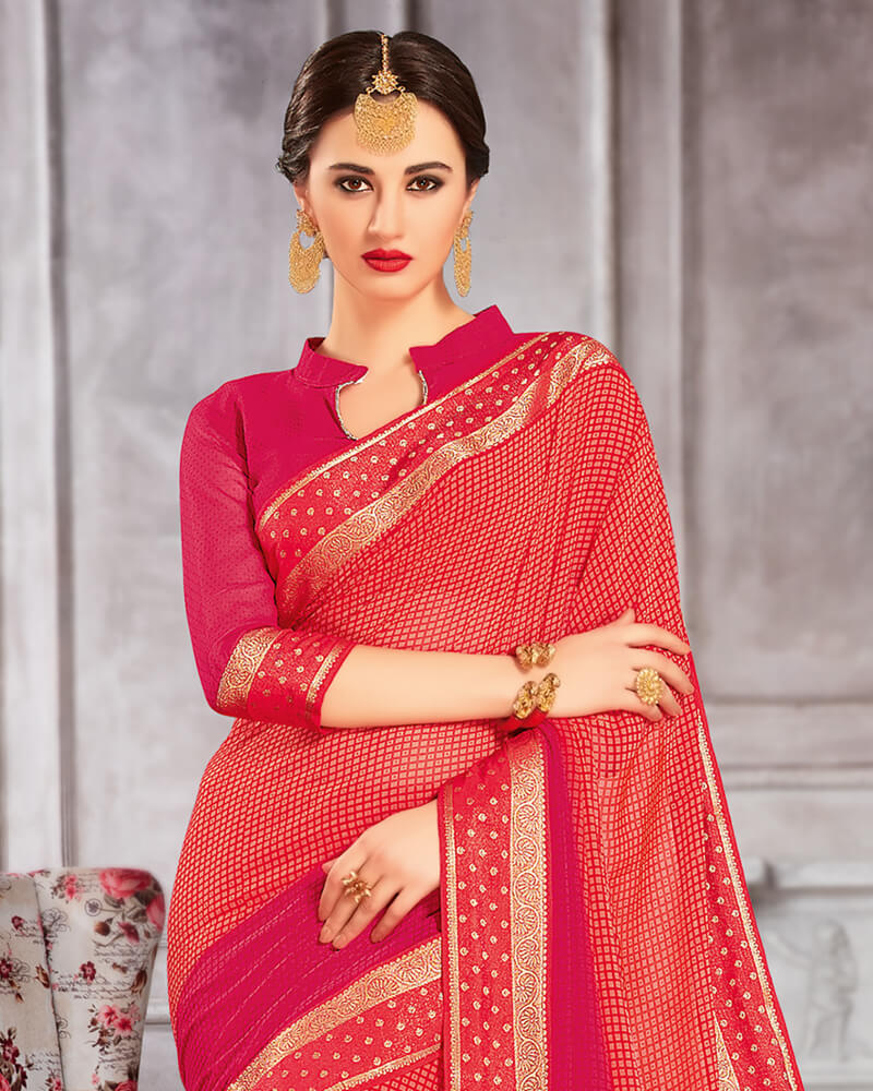 Vishal Prints Red And Orange Georgette Saree With Border