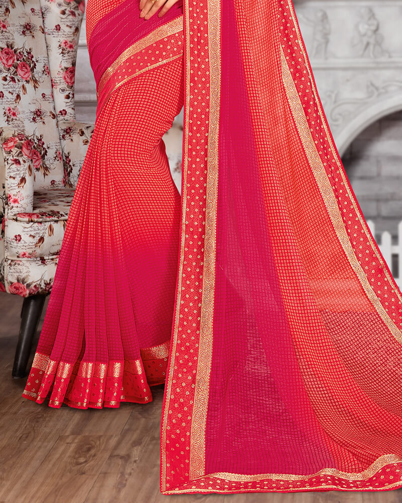 Vishal Prints Red And Orange Georgette Saree With Border