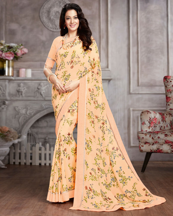 Vishal Prints Cream Georgette Saree With Satin Border
