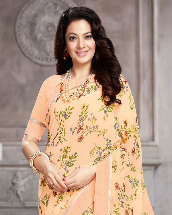 Vishal Prints Cream Georgette Saree With Satin Border