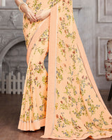 Vishal Prints Cream Georgette Saree With Satin Border
