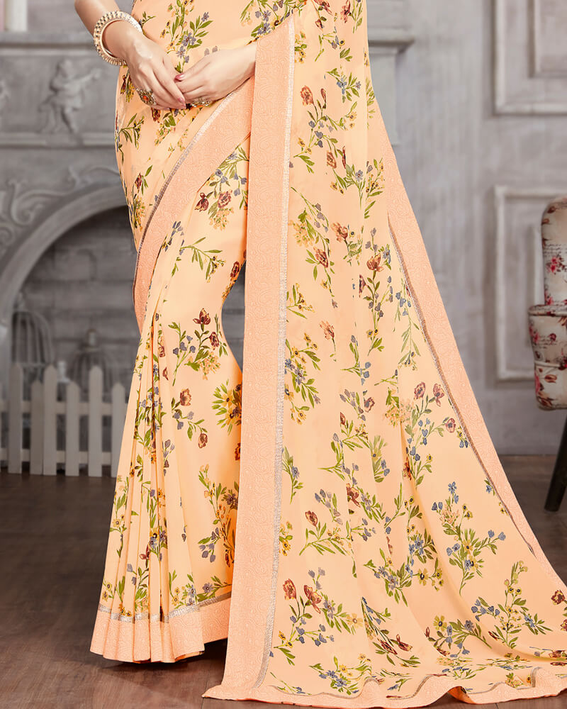 Vishal Prints Cream Georgette Saree With Satin Border
