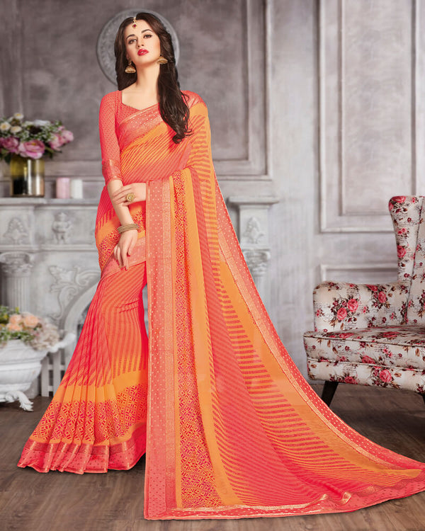 Vishal Prints Orange And Yellow Georgette Saree With Jari Border