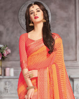 Vishal Prints Orange And Yellow Georgette Saree With Jari Border