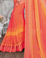 Vishal Prints Orange And Yellow Georgette Saree With Jari Border