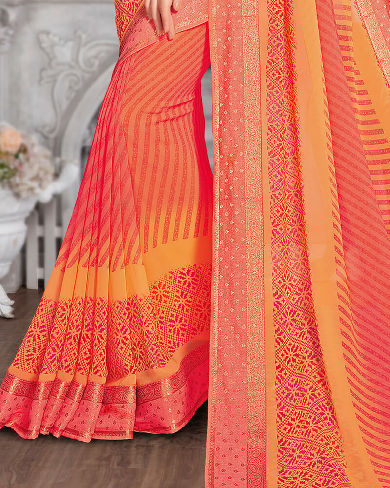 Vishal Prints Orange And Yellow Georgette Saree With Jari Border