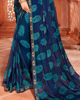 Vishal Prints Ink Blue Printed Chiffon Saree With Piping