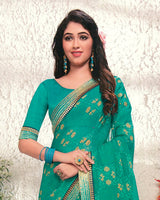 Vishal Prints Rama Green Brasso Saree With Foil Print And Jari Border