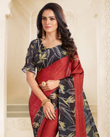 Vishal Prints Maroon And Black Digital Print Chiffon Saree