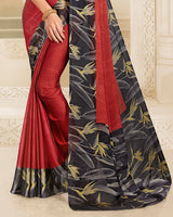 Vishal Prints Maroon And Black Digital Print Chiffon Saree