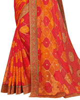 Vishal Prints Cherry Red Brasso Saree With Foil Print And Jari Border