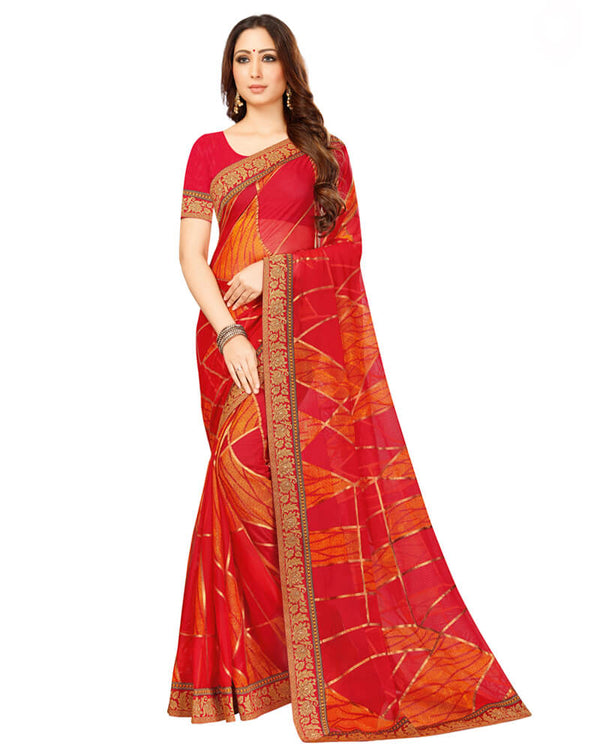 Vishal Prints Red Brasso Saree With Foil Print And Jari Border